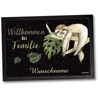 Sunnywall Fußmatte - personalisiert 35 x 50 cm - Faultier Willkommen bei Familie