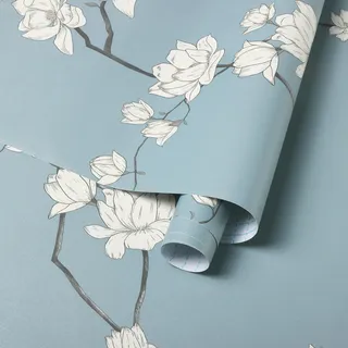 Fiula Selbstklebende Tapete Blumen 44CMx5M Blau-Grau Beige Blumetapete Tapeten Klebefolie Wandtapete Wasserdicht Vinyl Klebetapete Dekor Möbelfolie für Wohnzimmer Schlafzimmer Vintage Florale Tapete