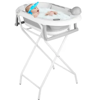Babybadewanne mit Ständer, ergonomisches Babybad mit Ständer, Organizer für Eltern,Kinderbadewanne mit Badesitz, für Babys von 0-36 Monaten ((Stil 5) 81,5 x 48 x 21 cm – Grau)