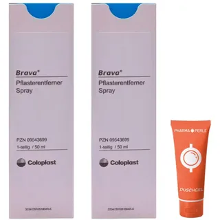 Brava Pflasterentferner Spray 2x 50 ml I Sanftes Entfernen von Stomaversorgung & Kleberesten I silikonbasiert, alkoholfrei, hautfreundlich & schnelltrocknend I Spar-Set plus Pharma Perle give-away