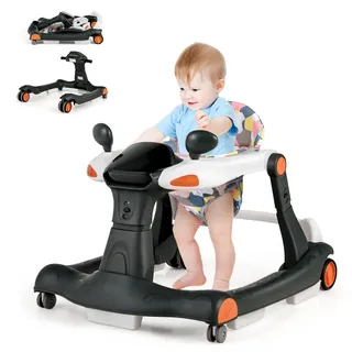DREAMADE 2 in 1 Lauflernhilfe mit Musik & Licht, Baby Walker Höhenverstellbar & Klappbar, Gehfrei Lauflernwagen Baby ab 6 Monaten (Schwarz)