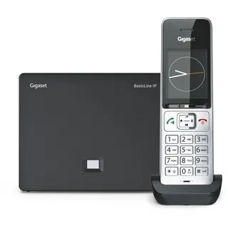 BasicLine IP + Comfort 500HX – Basisstation für Internet-Telefonie, kombiniert mit einem HX-Mobilteil, HD-Sprachqualität, Made in Germany, Silber-schwarz [Kompatibel in DE, IT, FR, NL, BE, ES, Che]