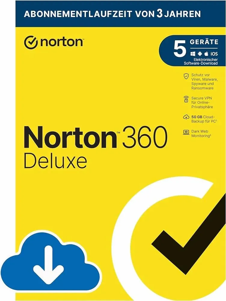 Norton 360 Deluxe 2026, 5 Geräte, 3 Jahre, Kein Abo, Download