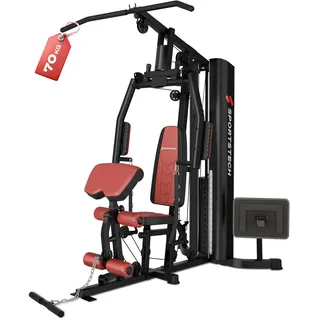 Sportstech HGX150, 45in1 Premium Kraftstation, Multifunktions-Homegym mit Beinpresse, Brustpresse, Latzugstange, Seilzug, Gewichtsplatten bis 70kg