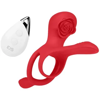 EIS, Vibrator, Penisring mit rosenförmigem Klitorisreizer, 3,4 cm, wiederaufladbar, wasserdicht (IPX7), 7 Vibrationsprogramme, 3 Motoren, mit Funkfernbedienung, hautfreundliches Silikon