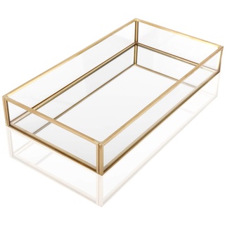 Homtone Retro Spiegeltablett Dekotablett Gold Glastablett Tablett, Glass Kosmetik Organizer Aufbewahrung Tablett für Schminktisch Dekor (25 x 14 x 4 cm)