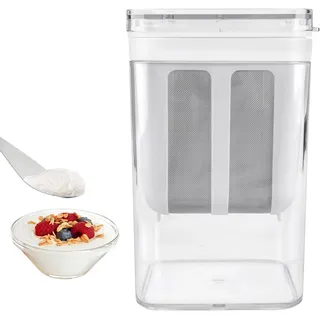 BYZESTY Frischkäsebereiter, Joghurt Sieb Mit Deckel, Waschbar Molkeabscheider, Wiederverwendbarer Feine Filtersiebe, 1100ml Feinmaschiges Joghurt Sieb, Joghurtbereiter Für Milch, Saft, Küchenzubehör