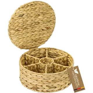 HMF Teebox für Teebeutel geflochten aus Wasserhyazinthe, Tee Aufbewahrungsbox mit 7 großen Fächern, 27 x 27 x 11 cm