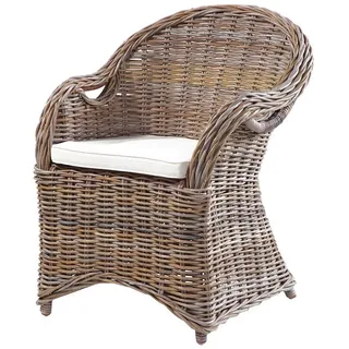 Lomadox - Garten Sessel aus Naturrattan GAZA-120 in grau, b/h/t: ca. 56/88/64 cm