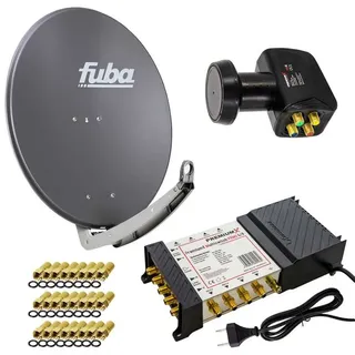 Fuba PremiumX Satelliten-Komplettanlage Fuba DAA 780 A Satellitenschüssel Alu Anthrazit 5/8 Multischalter Quattro LNB 24x F-Stecker, 1 SAT 8 Teilnehmer