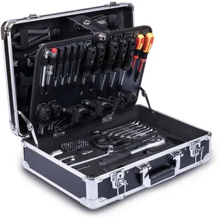 SCHEPPACH Werkzeugkoffer WZB200-BE Scheppach - 141 tlg. Werkzeugset | Aluminium Koffer | mit Schraubenschlüssel, Hammer, Zange, Schraubenzieher uvm. | Werkstatt