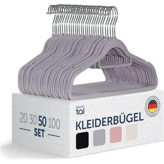 Blumtal Kleiderbügel 50 Stück - Kleiderbügel Samt 360° drehbar und belastbar - Kleiderbügel platzsparend und rutschfest - Kleiderbügel Grau mit Samtbezug - Samtbügel - Kleiderbügel Samt Grau