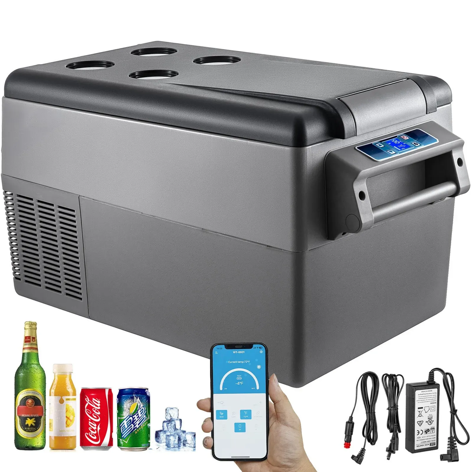 VEVOR 35 L Kompressor Kühlbox Edelstahl, Autokühlschrank 12/24 V DC & 220 V AC, Mini Kühlschrank Tragbar −20 °C bis 20 °C, Isolierbox Ideal für Auto Lkw Wohnmobil Camping Urlaub