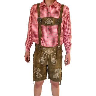 Dretaild Trachtenhose Premium Herren Lederhose kurz Ziegenleder mit braun 48