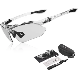 ROCKBROS Fahrradbrille Selbsttönend Brille Sonnenbrille Herren/Damen UV 400 mit Kopfband für Brillenträger Outdoorsport Laufen MTB Transparent