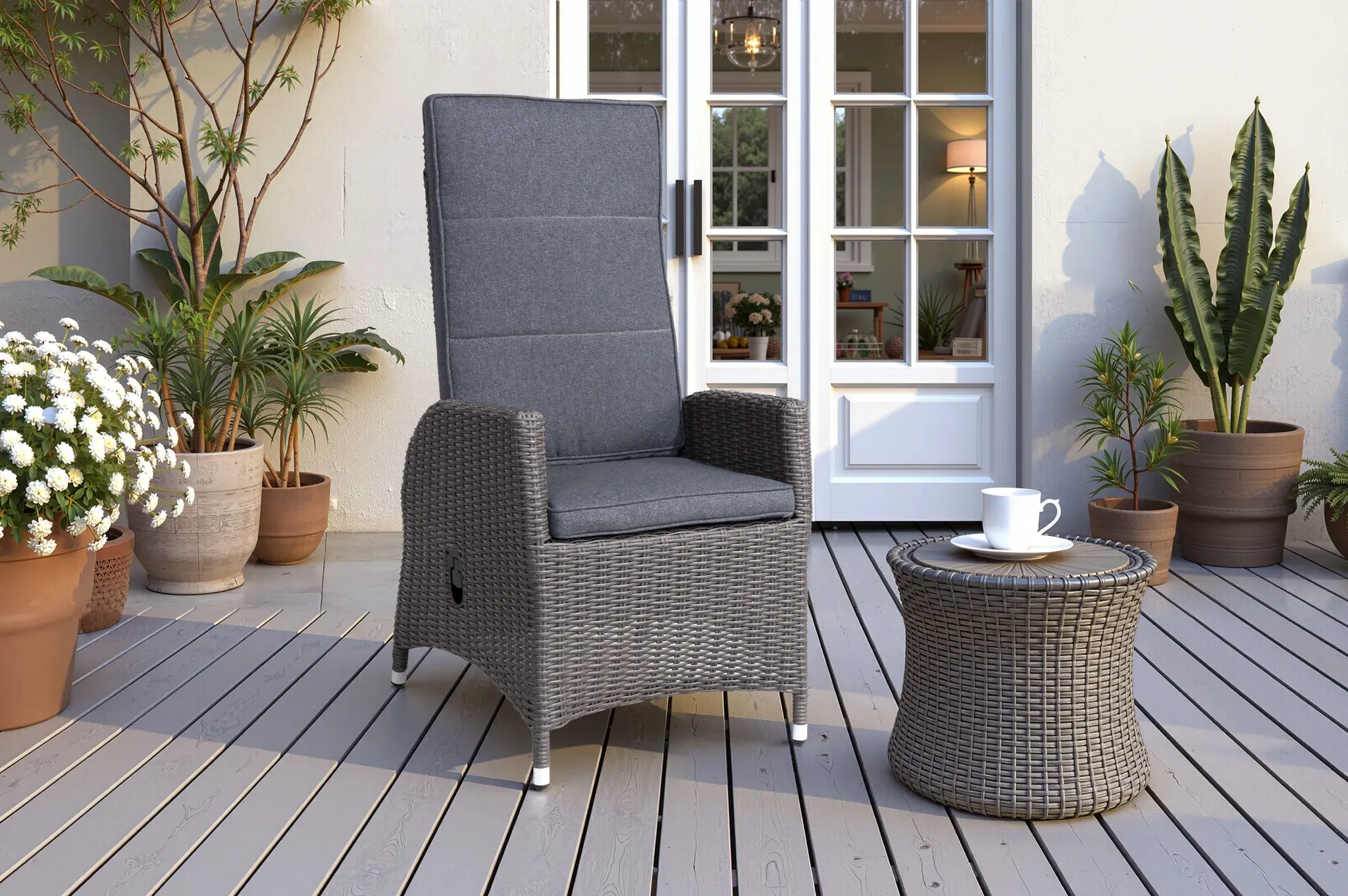 OUTFLEXX Vigo Dining-Sessel, stahlgrau-meliert, Polyrattan, 60x68x111cm, Rücken stufenlos verstellbar