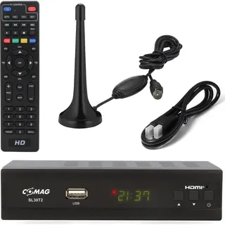 Comag SL30 DVB-T2 Receiver + aktive Zimmerantenne + HDMI Kabel, HDTV für frei Empfangbare DVB-T2 Sender mit USB TV Aufnahme (PVR Ready)