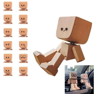 Feirdhoo Wackelnder Holzmann, Wackelfigur Auto Holzmann mit 12 Magnetischen, Schüttelmann aus Holz, Handgefertigter Auto Armaturenbrett Decor Gesichtsausdrünncke Ausdrücke