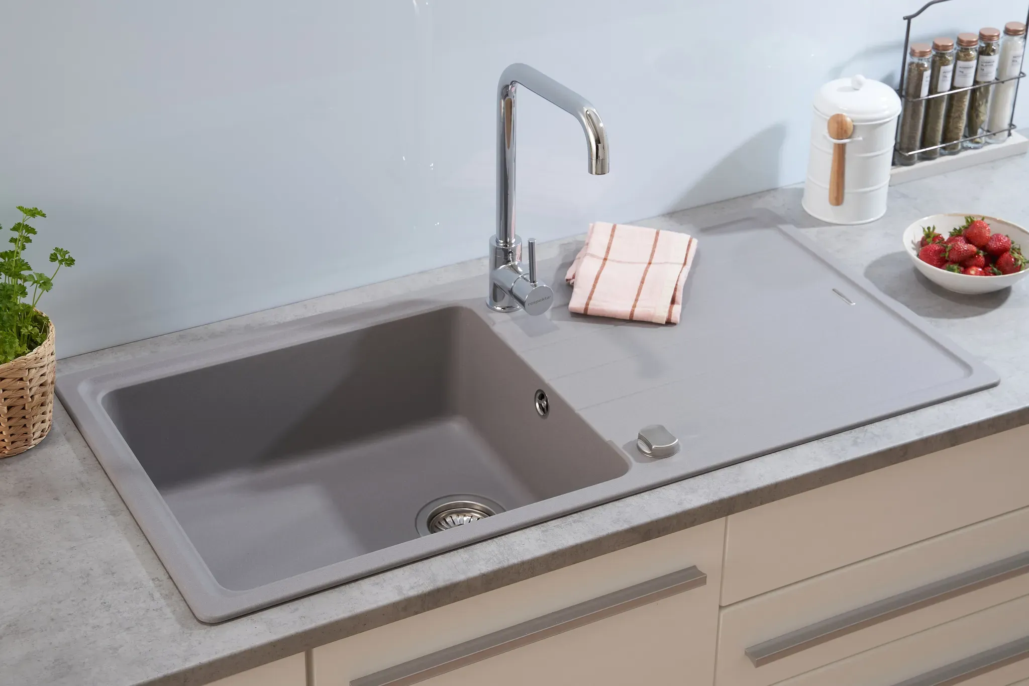 Küchenspüle Einbauspüle Spülbecken Granitspüle  100x50 Grau Respekta Columbia