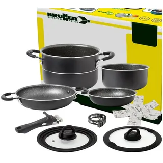 BRUNNER Topf-Set BRUNNER Camping Topfset PIRATE Vacublock Leicht, Stapelbar, Alu, (7-tlg) Ø 22 cm