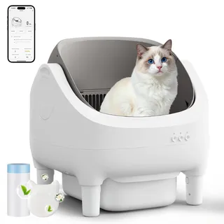 triumphkey Katzenklo Selbstreinigend Katzentoilette XXL, Katzentoilette Selbstreinigend, App-Steuerung, Sicherheitssensor, Große Fassungsvermögen Cat Litter Box für Mehrere Katzen