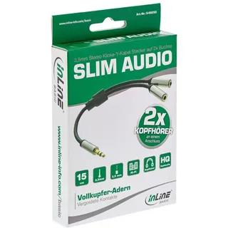 InLine InLine® Slim Audio Y-Kabel Klinke ST an 2x BU, 0,15m