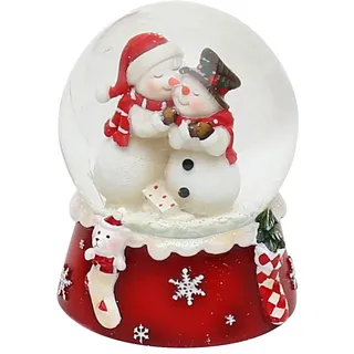 Dekohelden24 Schneekugel, Schneemann Duo, rot weiß, Maße H/B/Ø Kugel: ca. 8,5 x 7 cm/Ø 6,5 cm.