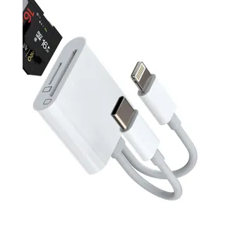 USB C Lightning auf SD-Kartenleser (2 in 1) Micro SD Card Reader für iPhone 16 15 14 Pro Max kompatibel mit Samsung S24 MacBook für Apple Schlüssel, TF-Speicherkamera, Kamera für iPad Android Telefon