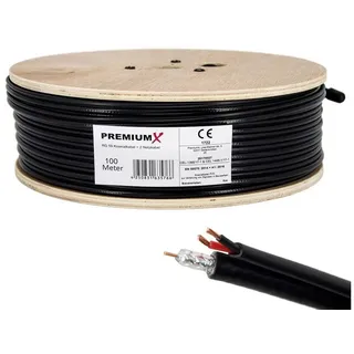 PremiumX 100m RG59 Koaxialkabel + 2 Netzkabel Eca Videobild und Stromversorgung Kombi Koaxkabel/Strom Video-Kabel für Videoüberwachung Überwachungs