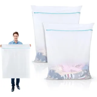 OTraki Wäschenetz für Waschmaschine Mesh Wäschesack Schmutzwäsche Wäschenetz Wiederverwendbar Wäscheklammerbeutel mit Kordelstopper Schuhwaschbeutel Waschmaschine 90x110cm (2 Stück)