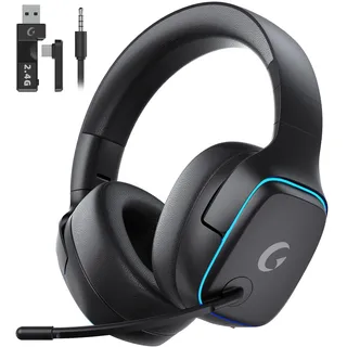 Gvyugke Wireless Gaming Headset für PS5/PS4/PC/Switch/Mac, 2.4GHz & Bluetooth 5.3 Kabellos (≤20ms) & 3.5mm Kabel Kopfhörer mit Noise Cancelling Mikrofon, 7.1 Surround, 70H Akku & RGB-Licht, Faltbar
