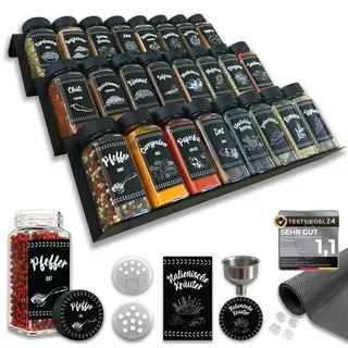 Perfektura Gewürz Organizer Schublade Gewürzregal Schublade - 24 Gewürzgläser mit Etiketten, Premium Schubladen Organizer, ausziehbar & flexibel einstellbar