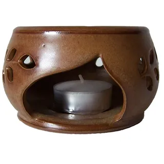 Töpferei Annett Fischer Tassenstövchen handgetöpfert Stövchen Keramik Höhe ca. 6 cm Durchmesser ca. 8 cm (braun)