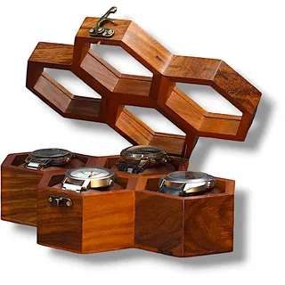 Uhrenbox für Herren, 4 Fächer, Uhrenbox für Herren, Uhrenbox, Organizer, dunkles Rosenholz, Uhrenetui für Herren, Valentinstagsgeschenk, Uhrenetui für Reisen mit Glasdeckel, Luxus-Uhren-Organizer