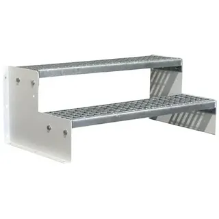 SRM Design 2 Stufen Standtreppe Wangentreppe Gitterrosttreppe Außentreppe Industrietreppe Modell 2 weiß 18 cm Stufenhöhe, 100 cm Breite, 36 cm Höhe ohne Geländer