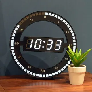 XVX - Silent led Digitale Tischuhr Schwarz Elektronische Wanduhr Runde Tischuhr für Schlafzimmer Wohnzimmer Büro 30cm