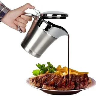 Sauciere 750ml Thermo Sauciere Soßenkanne Soßiere Soßenspender Soßenschüssel,304 Edelstahl Steak-Saucen-Kanne, doppelt isoliert,Küchengewürz...