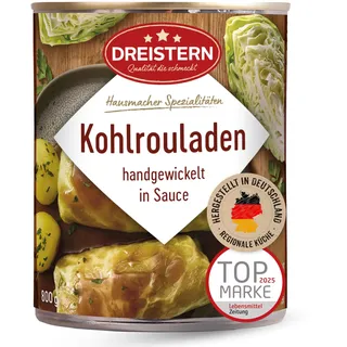 DREISTERN Kohlrouladen 800g I Mit würziger Fleischfüllung in Sauce I Herzhaftes Fertiggericht in recyclebarer Konservendose I Lange Haltbarkeit dank natürlicher Konservierung I Hausmacher Qualität