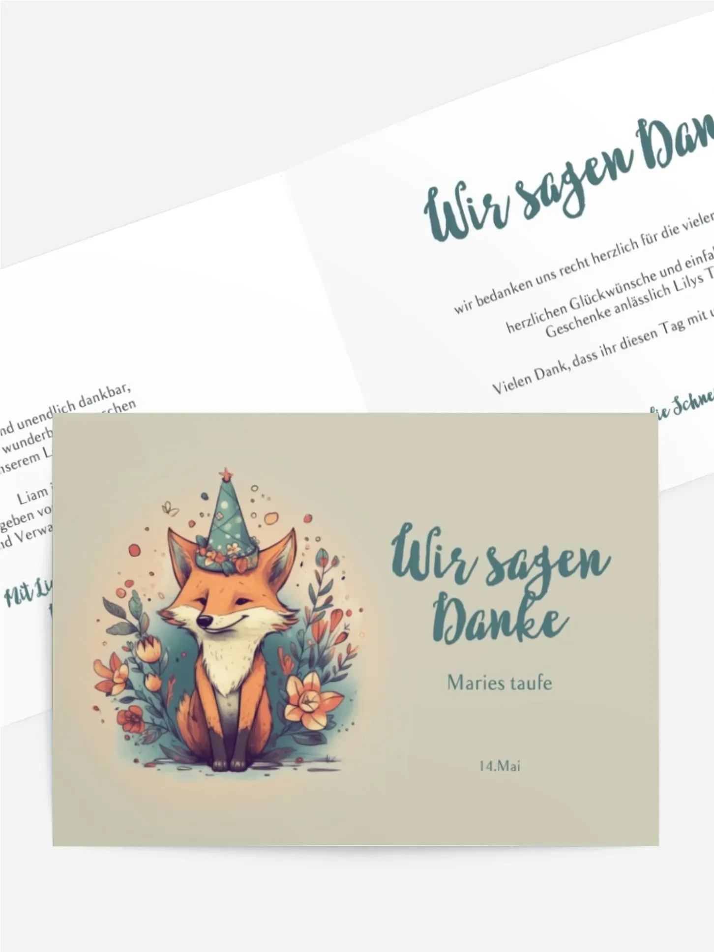 Dankeskarten Taufe selbst gestalten mit Spruch und Fotos im Onlinedesigner bei Meine-Kartenmanufaktur.de