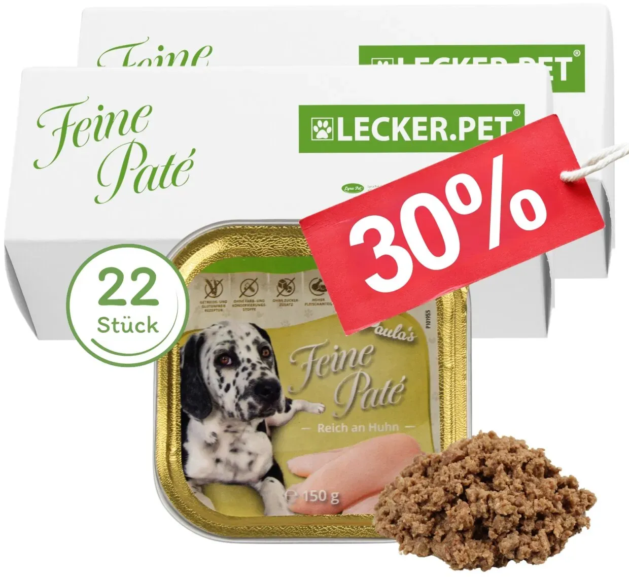 22 x 150 g Lecker.Pet® Paula's Feine Paté Reich an Huhn Hundefutter Nassfutter Vollnahrung
