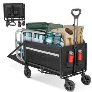 HOMECALL Bollerwagen Handwagen Klappbar, mit Aufbewahrungstaschen und Reflektorstreifen, bis 150KG, 120L+