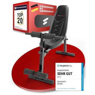 Sportstech BRT500 verstellbare Hantelbank | 50in1 mit Premium Design aus EVA-Polster-Material | Trainingsbank klappbar |Anti-Rutsch-Füße | Liegestützgriffe| Fitness (BRT500 schwarz)