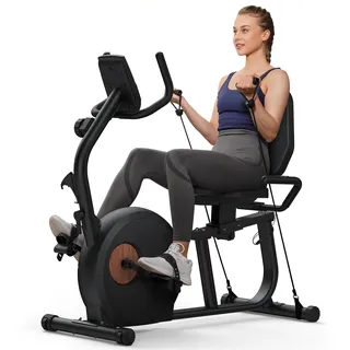MERACH Liegeergometer für Zuhause mit 8 Verstellbaren Widerstandsstufen, Exklusiver App-Konnektivität, LCD-Display, Herzfrequenzsensoren und Verstellbarer Rückenlehne