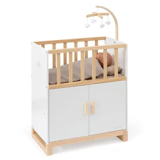 ELLA & PIET® Puppenbett Cozy mit Schrank und Mobile aus Holz (Weiß-Schlamm)