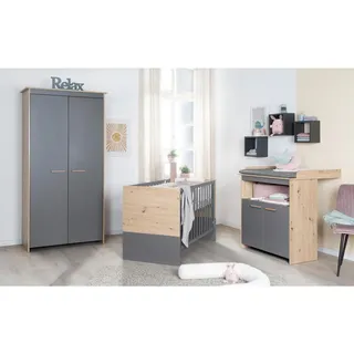 roba Babyzimmer, Anthrazit, Sonoma Eiche Holz Holz Optik, Rechteckig, 96x190x50 cm, Babymöbel, Babyzimmer-Sets
