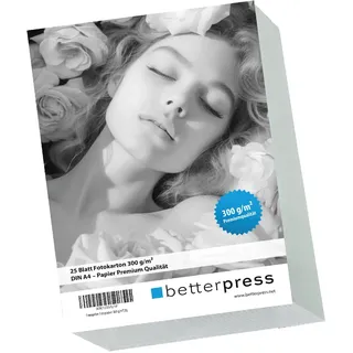Betterpress® Fotokarton Fotopapier Tonpapier DIN A4 300 g/m2 - 25 Blatt, weiß - zum Basteln kreativen Gestalten von Karten, Scrapbooking, Visitenkarten (25)