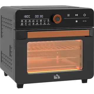 Homcom Minibackofen mit Umluft 20L 3 in 1 Mini Ofen mit Grillrost, Backblech Krümelblech, 40 °C-220 °C Heißluftfritteuse mit Frittierkorb, Timer, Edelstahl
