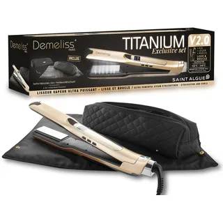 Demeliss Saint Algue Set mit Dampfglätter Titanium V2.0 EXLUSIVE Set – enthält eine 2-in-1-Matte – Hochleistungsglättung, intensive Feuchtigkeitsversorgung – für alle Haartypen
