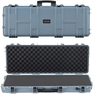 Vevor Waffenkoffer mit Hartschale für Langwaffen, abschließbarer Gewehrkoffer mit vorgeschnittenen Schaumstoffen, Langwaffenkoffer Waffenaufbewahrung rollbar IP67 wasserfest, 109 x 41 x 15,5 cm Grau