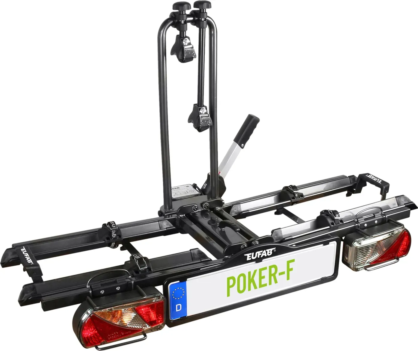 EUFAB 12010LAS Fahrradträger POKER-F, E-Bike geeignet, komplett vormontiert, Diebstahlschutz, für 2 Fahrräder, für Anhängerkupplung